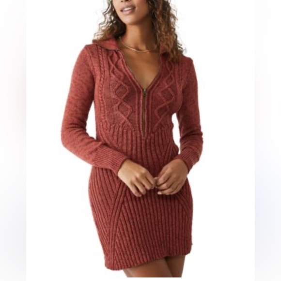 Free People Mont Blanc Long Sleeve Sweater Mini Dress Red Jasper Size Small - Picture 1 of 9